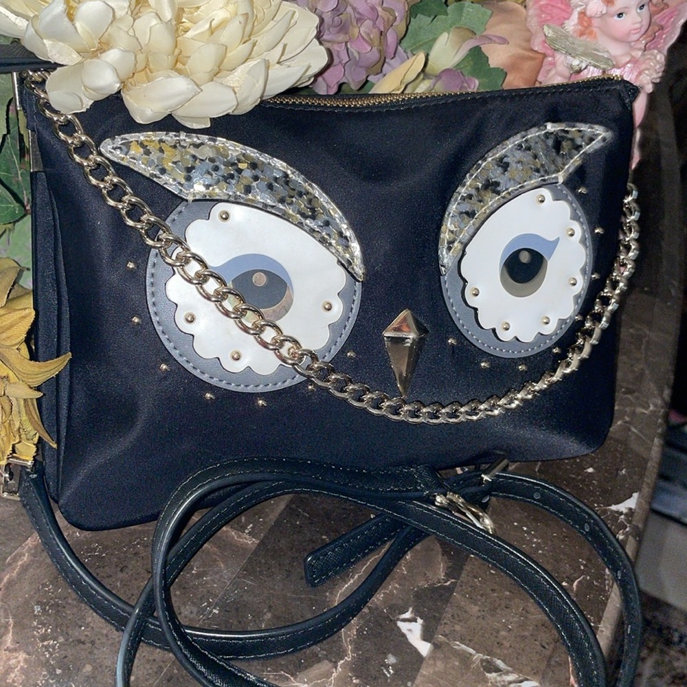 Collecteble Kate Spade Star Bright Owl Madelyne Handbag Crossbody Black Nylon